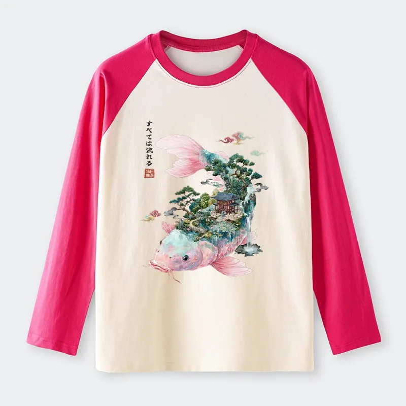 Tokyo-Tiger Journey Of The Flowing Koi Raglan Long Sleeve T-shirt