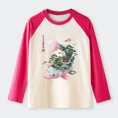 Tokyo-Tiger Journey Of The Flowing Koi Raglan Long Sleeve T-shirt