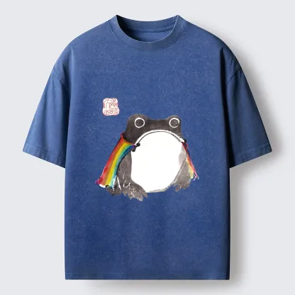 Tokyo-Tiger Pride Frog Cheerful Vibe Washed T-Shirt 