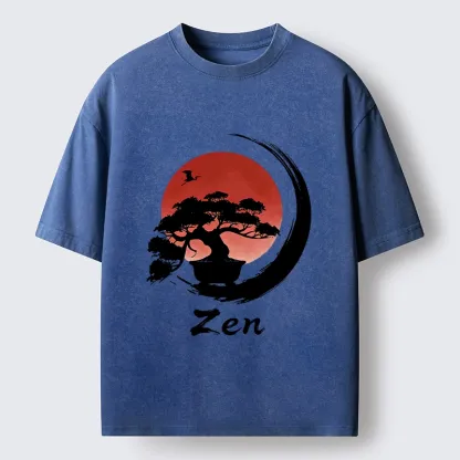 Tokyo-Tiger Zen Bonsai Peaceful Retreat Washed T-Shirt