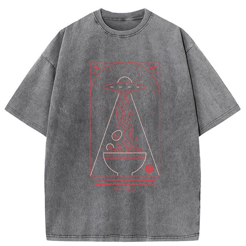 Tokyo-Tiger Funny UFO Ramen Washed T-Shirt