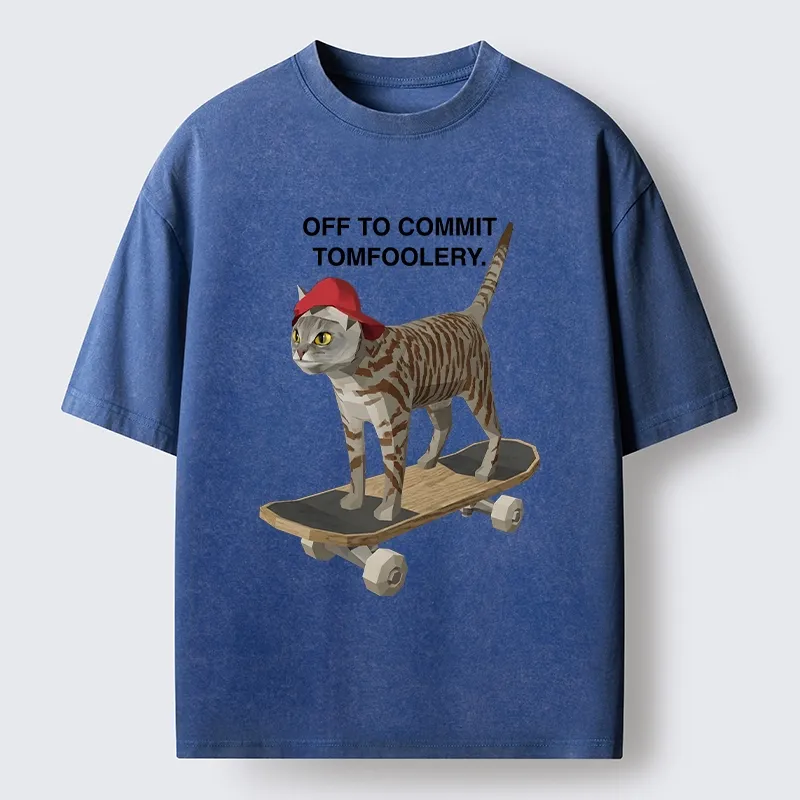 Tokyo-Tiger Skateboarding Cat Funny Meme Washed T-Shirt
