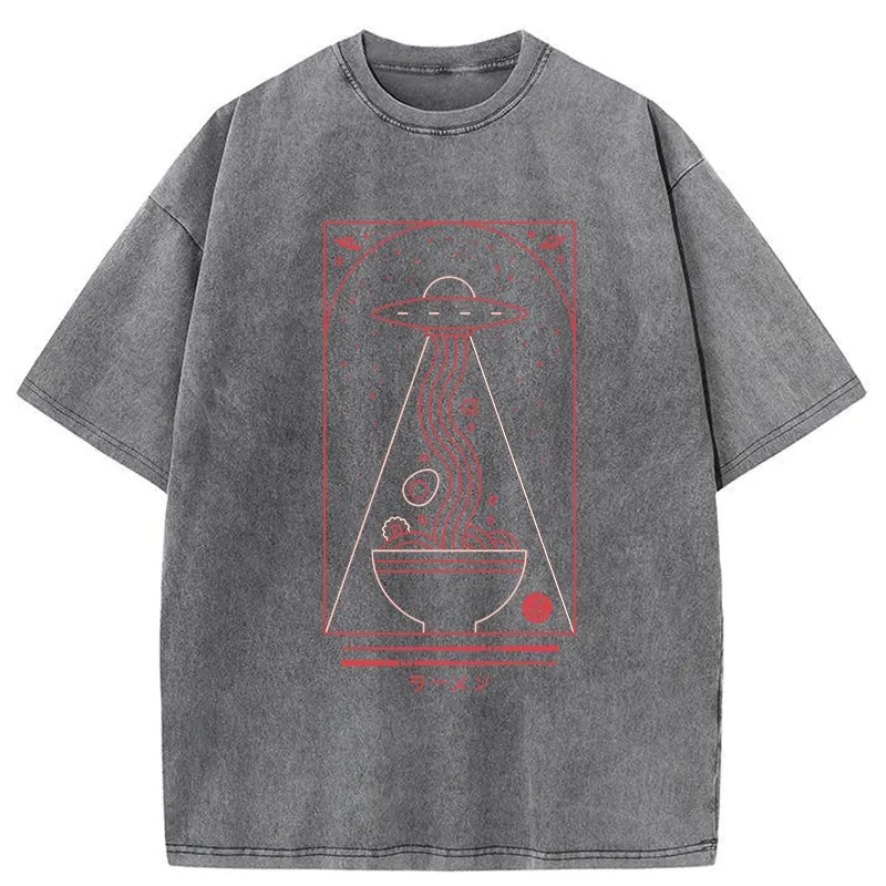 Tokyo-Tiger Funny UFO Ramen Washed T-Shirt