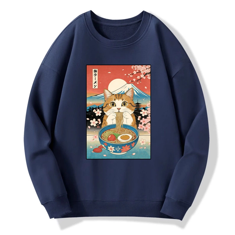 Tokyo-Tiger Funny Orange Cat Eating Ramen Japan Classic Sweatshirt