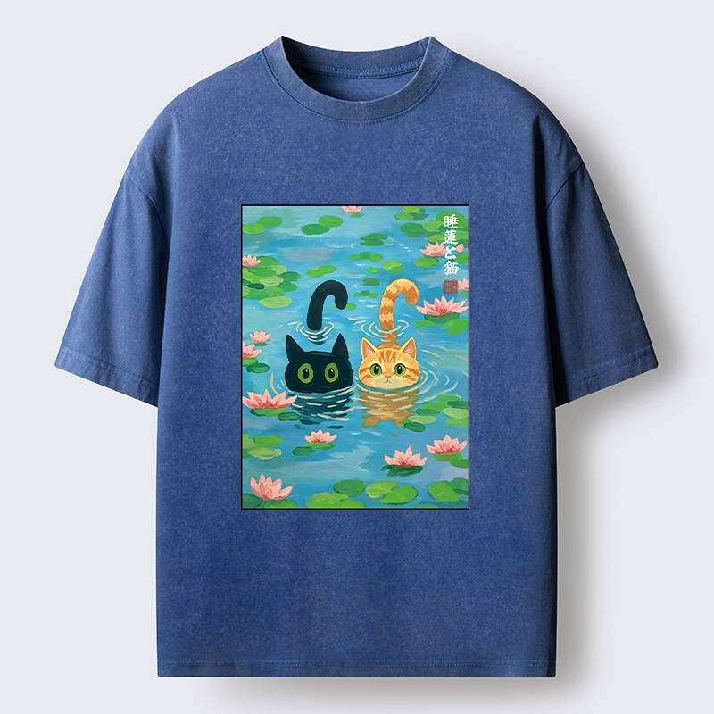 Tokyo-Tiger Cats In The Lotus Pond Washed T-Shirt