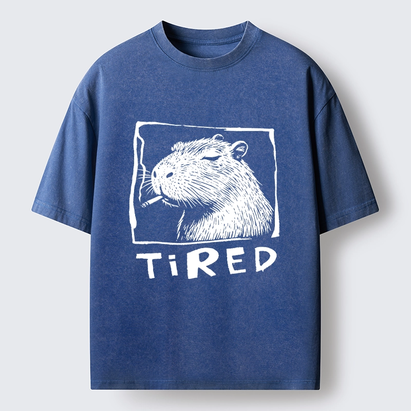 Tokyo-Tiger Tired Life Funny Capybara Art Washed T-Shirt
