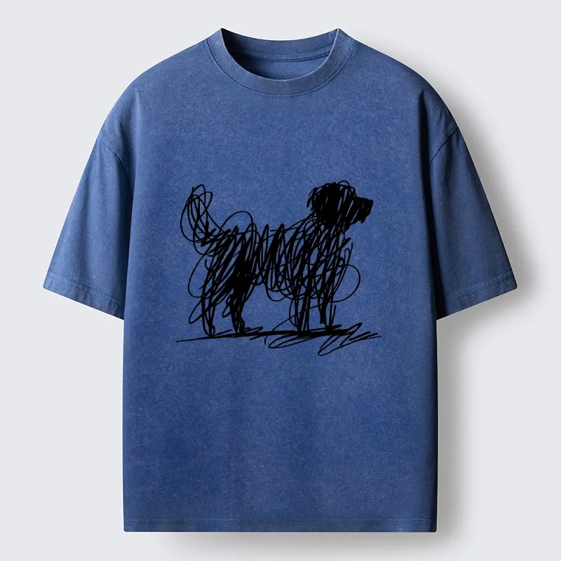 Tokyo-Tiger Scribble Dog Art Funny Vibe Washed T-Shirt