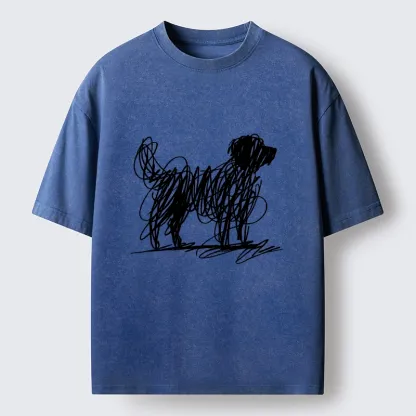 Tokyo-Tiger Scribble Dog Art Funny Vibe Washed T-Shirt
