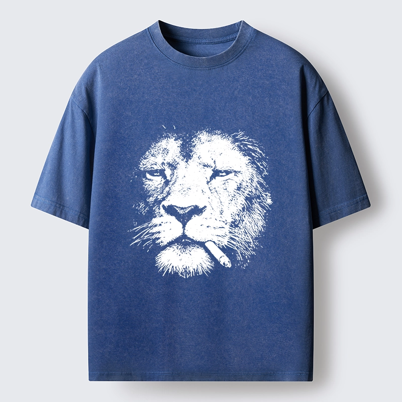Tokyo-Tiger Tired Lion Funny Smoking Washed T-Shirt