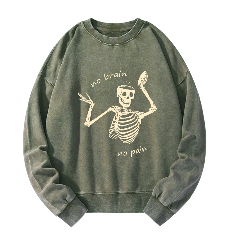 Tokyo-Tiger Skeletons Feel No Pain Washed Sweatshirt