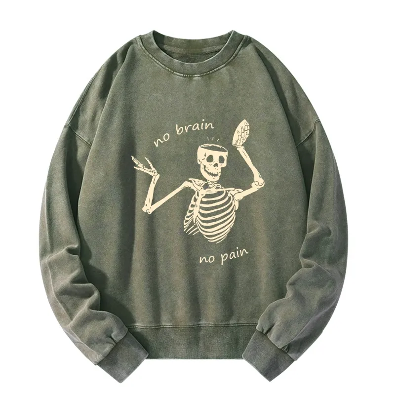 Tokyo-Tiger Skeletons Feel No Pain Washed Sweatshirt
