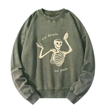 Tokyo-Tiger Skeletons Feel No Pain Washed Sweatshirt