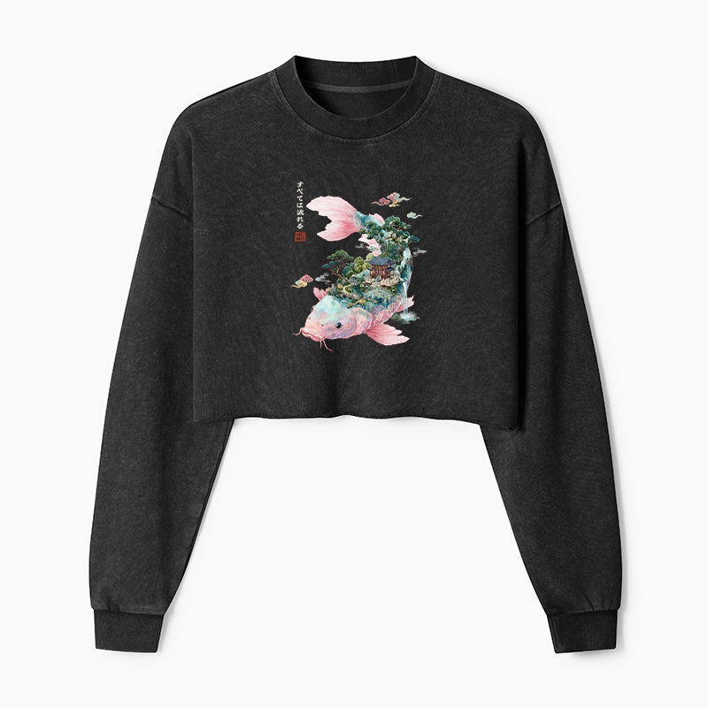 Tokyo-Tiger Journey Of The Flowing Koi Washed Crop Sweatshirt