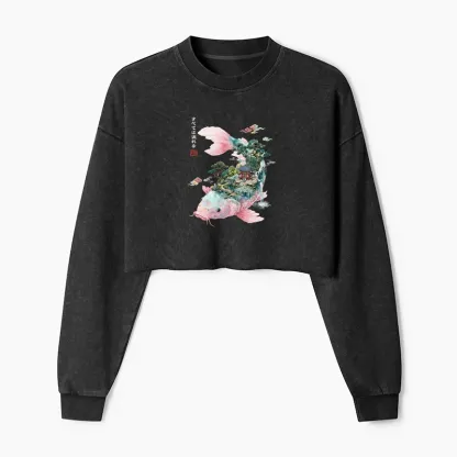 Tokyo-Tiger Journey Of The Flowing Koi Washed Crop Sweatshirt