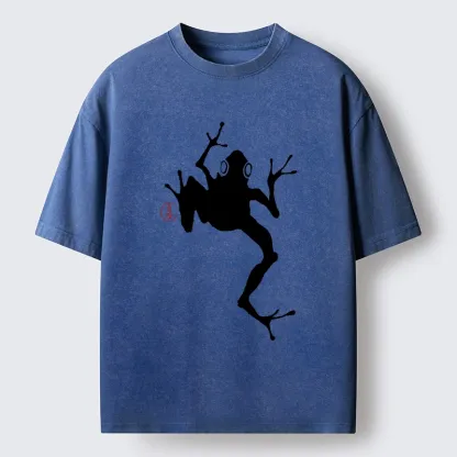 Tokyo-Tiger Japanese Frog Ink Wash Washed T-Shirt