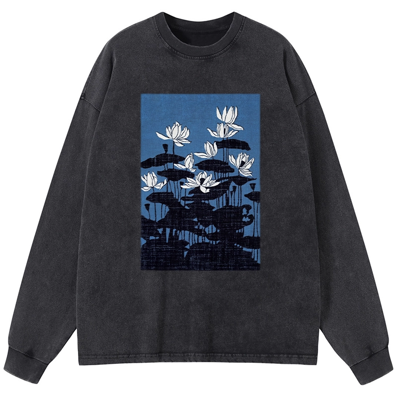 Tokyo-Tiger Blue Lotus Japanese Art Long Sleeve T-Shirt