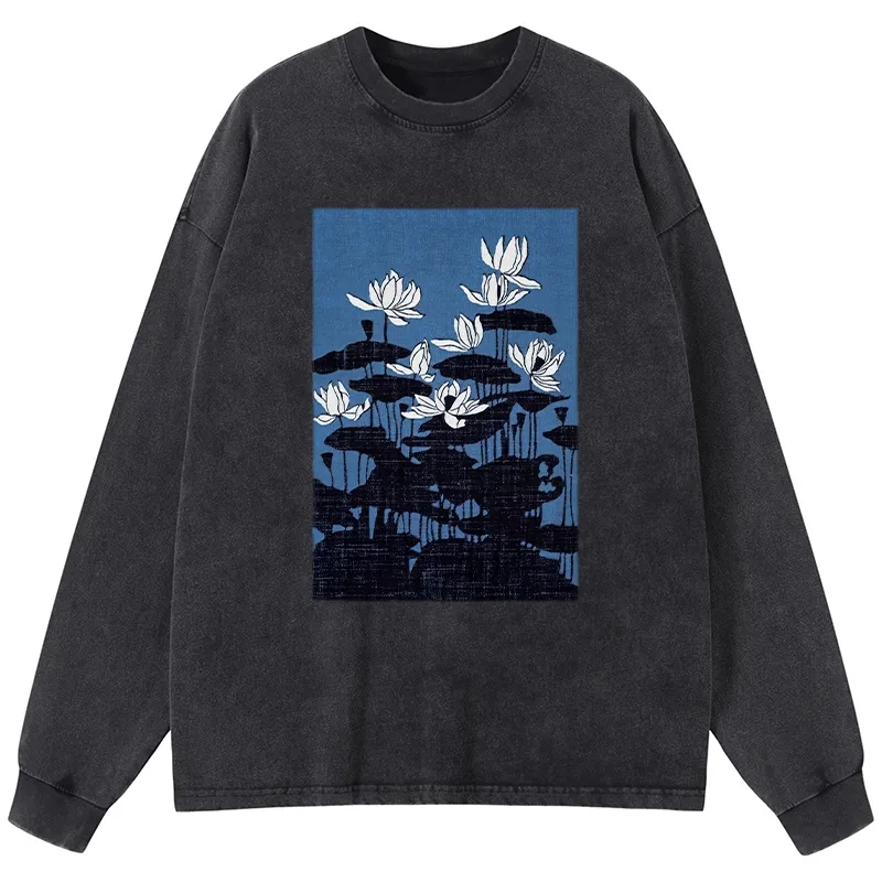 Tokyo-Tiger Blue Lotus Japanese Art Long Sleeve T-Shirt