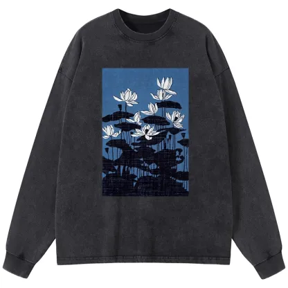 Tokyo-Tiger Blue Lotus Japanese Art Long Sleeve T-Shirt