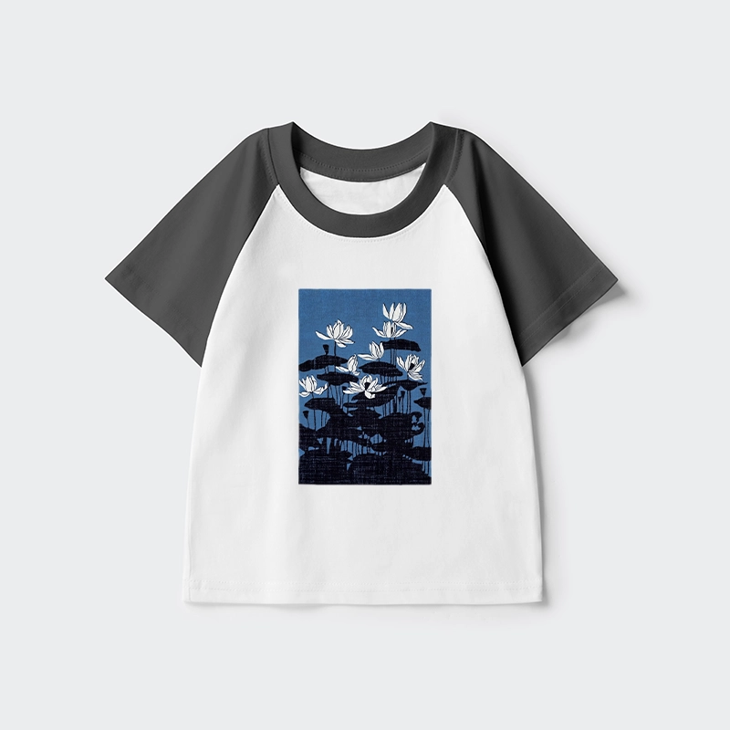 Tokyo-Tiger Blue Lotus Japanese Art Kids Raglan T-shirt