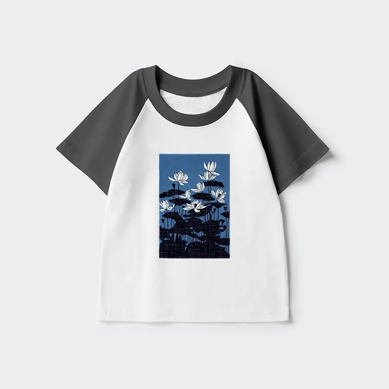 Tokyo-Tiger Blue Lotus Japanese Art Kids Raglan T-shirt