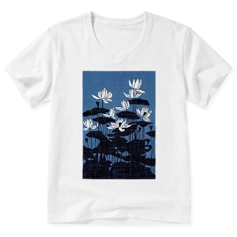 Tokyo-Tiger Blue Lotus Japanese Art V-Neck Classic T-Shirt