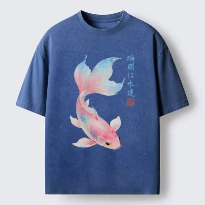 Tokyo-Tiger Koi Fish Dreamy Hues Washed T-Shirt