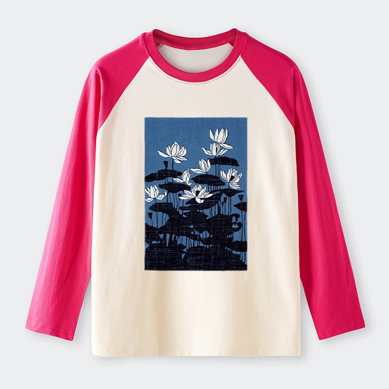Tokyo-Tiger Blue Lotus Japanese Art Raglan Long Sleeve T-shirt