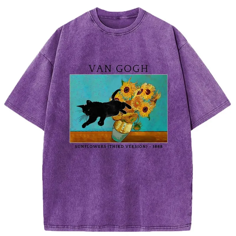 Tokyo-Tiger Naughty Cat With Sunflower Washed T-Shirt Sale