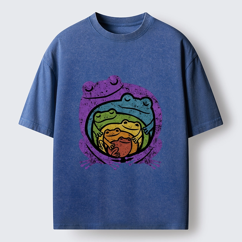 Tokyo-Tiger Rainbow Frogs Hugging Washed T-Shirt