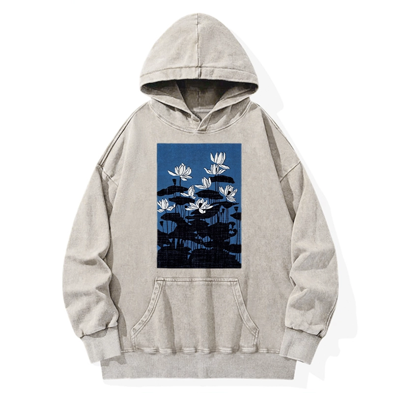 Tokyo-Tiger Blue Lotus Japanese Art Washed Hoodie