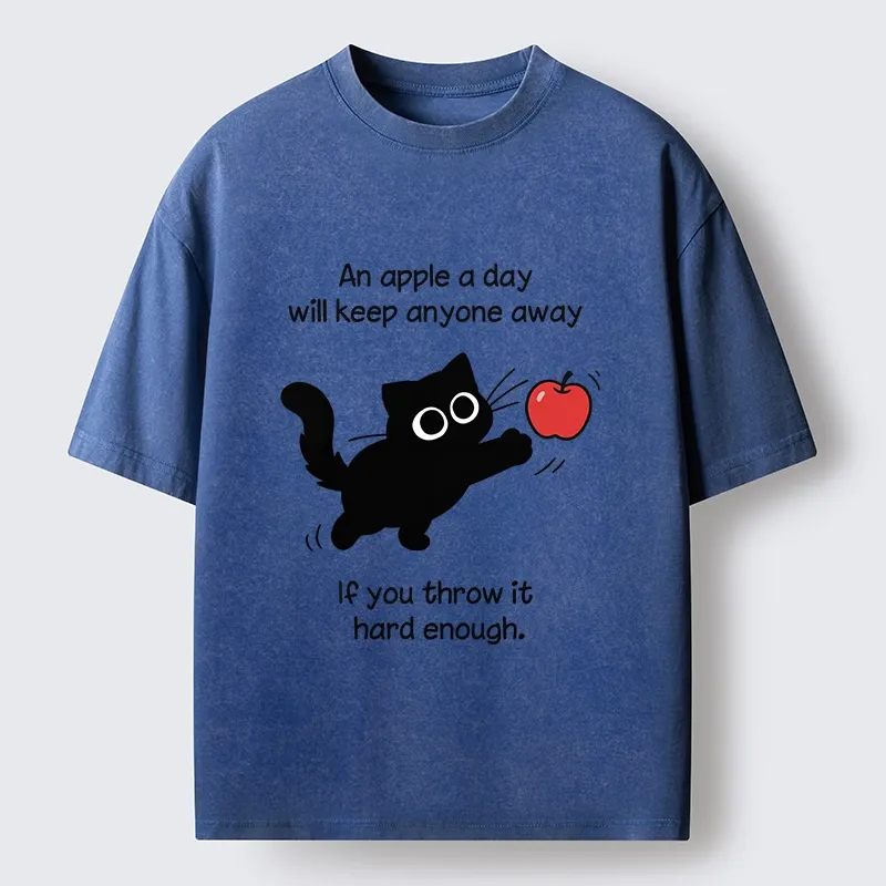 Tokyo-Tiger Funny Cat Throwing Apple Meme Washed T-Shirt
