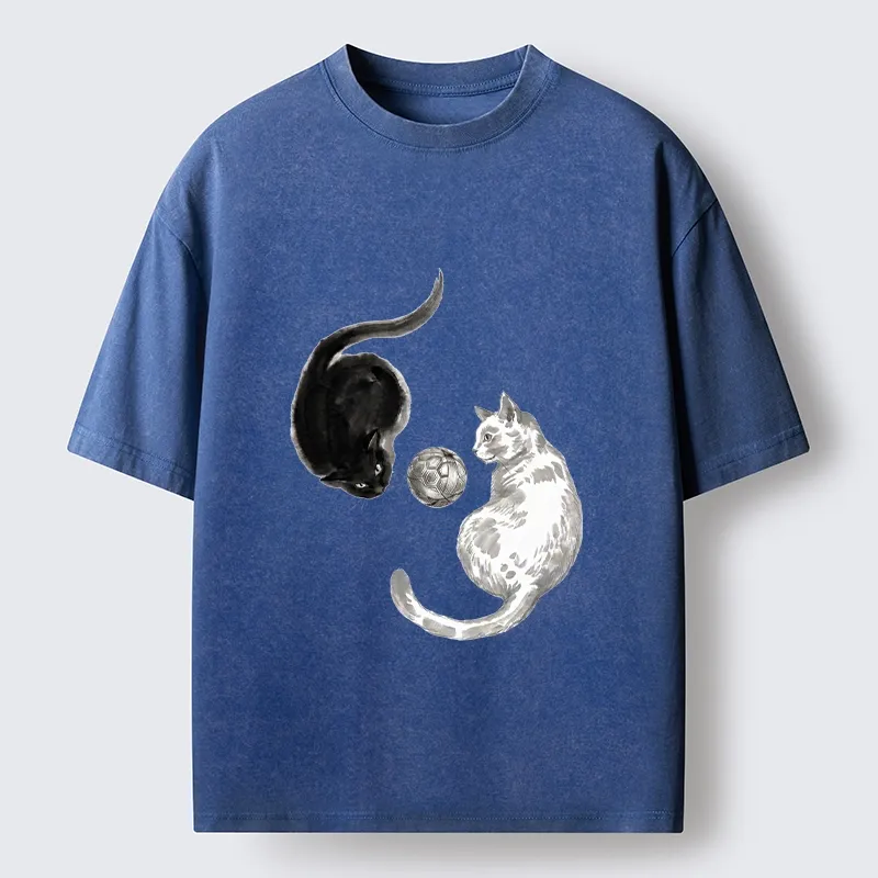 Tokyo-Tiger Cool Yin Yang Cat Art Washed T-Shirt