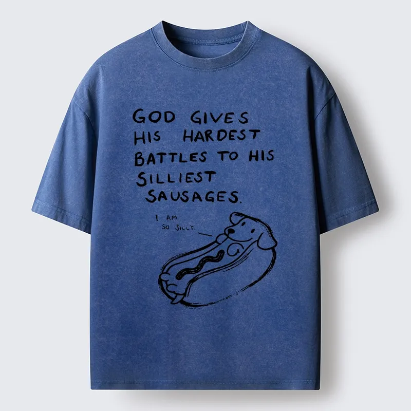 Tokyo-Tiger Silly Sausage Dog Meme Washed T-Shirt