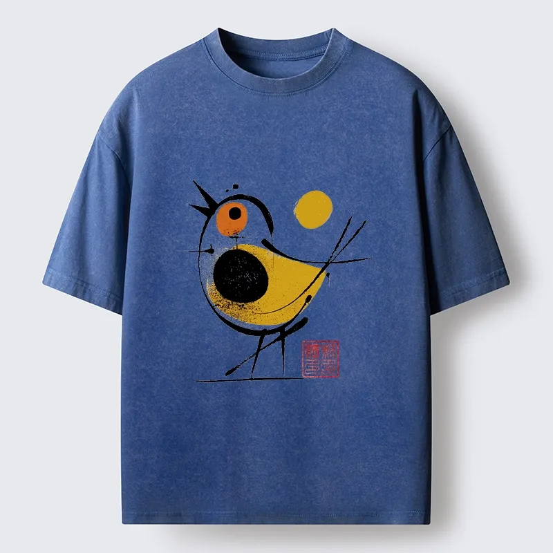 Tokyo-Tiger Aesthetic Yellow And Black Bird Washed T-Shirt