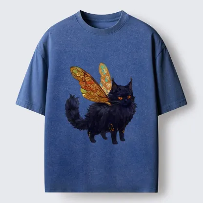 Tokyo-Tiger Funny Fairy Black Cat Art Washed T-Shirt