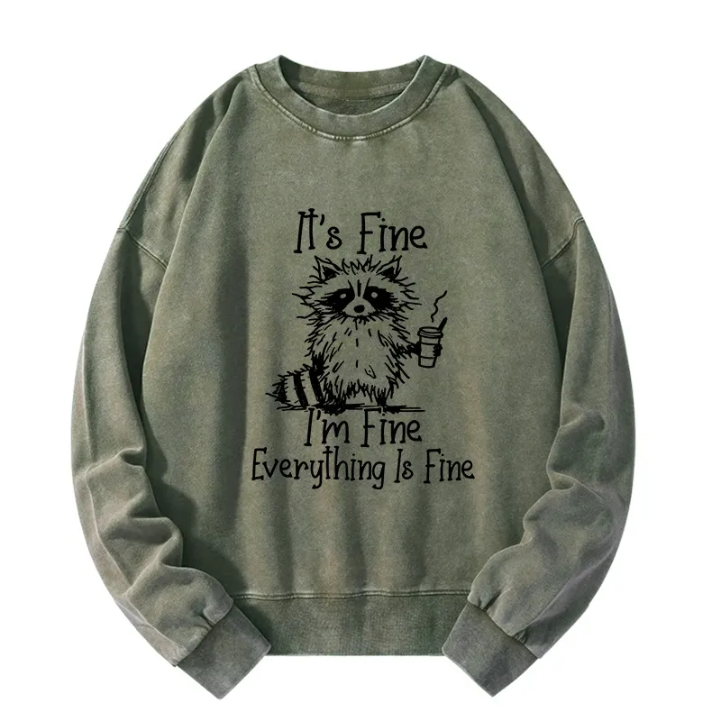 Tokyo-Tiger Raccoon Fine Meme Washed Sweatshirt