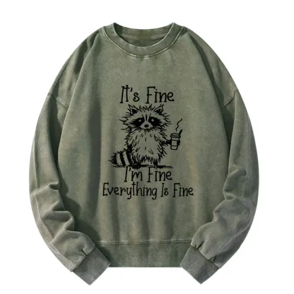 Tokyo-Tiger Raccoon Fine Meme Washed Sweatshirt