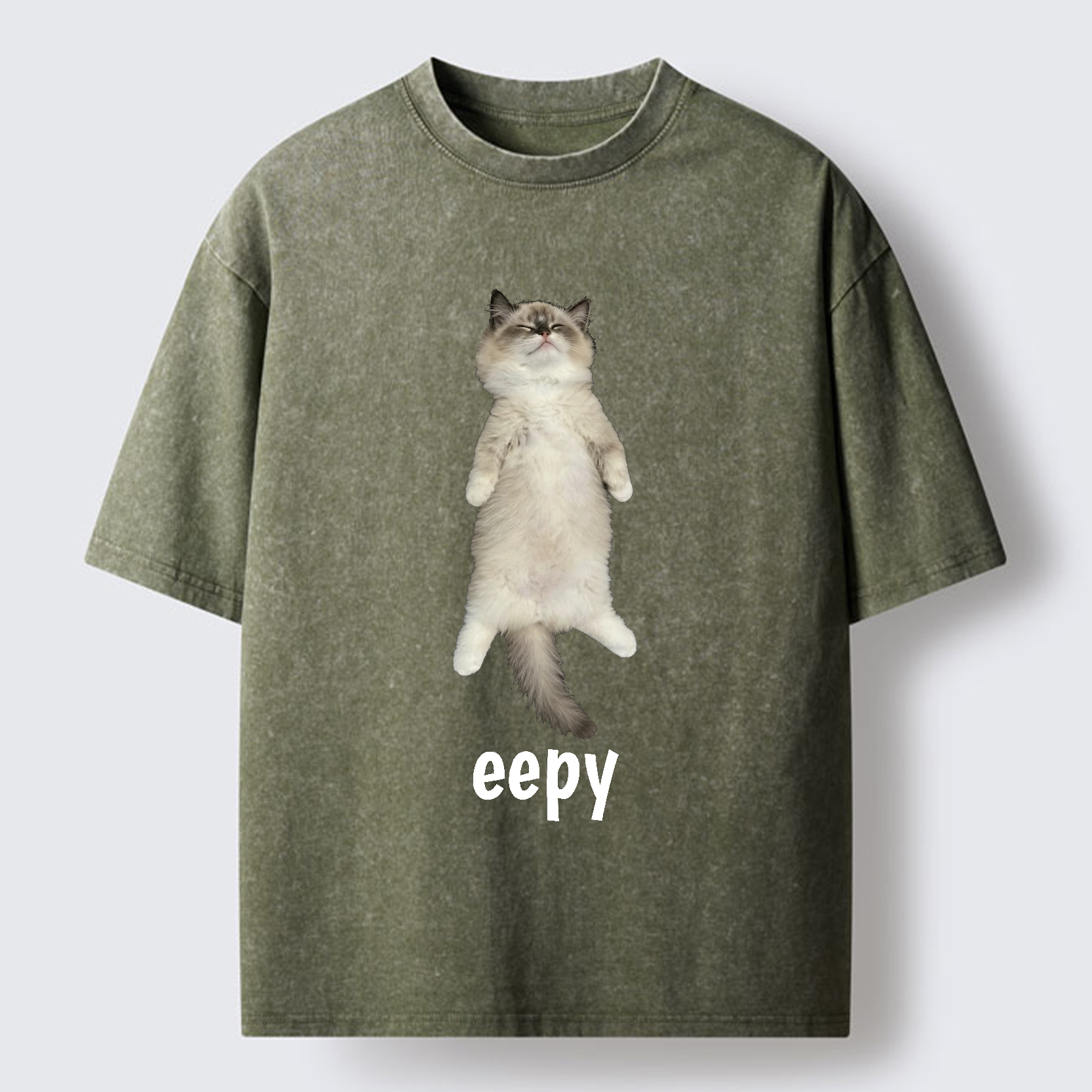 Tokyo-Tiger Cute Eepy Cat Washed T-Shirt