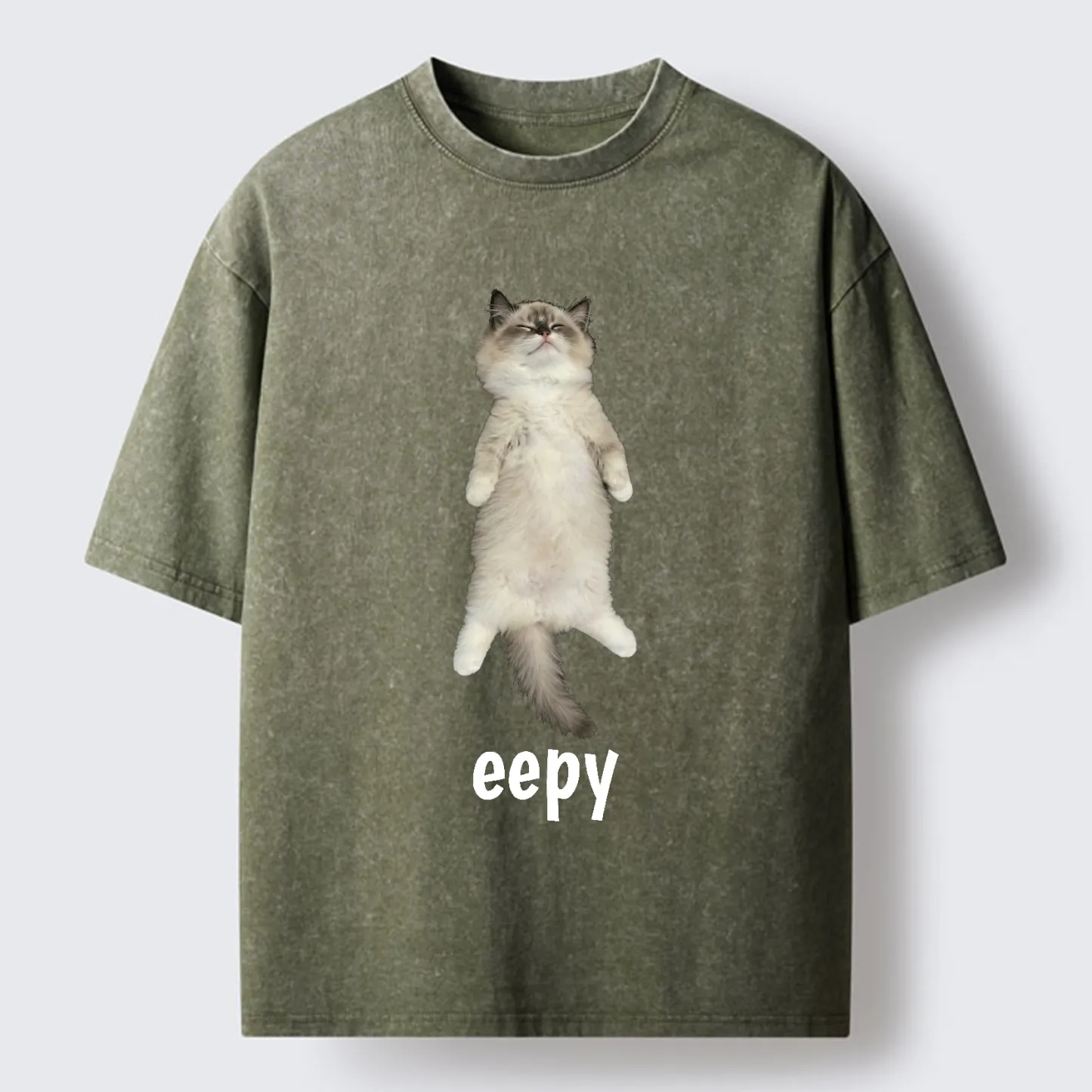 Tokyo-Tiger Cute Eepy Cat Washed T-Shirt
