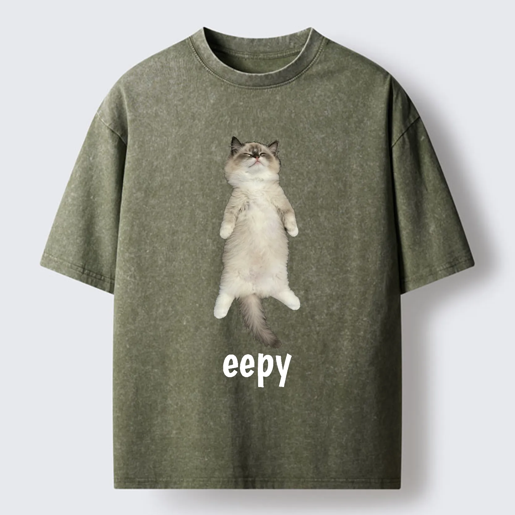 Tokyo-Tiger Cute Eepy Cat Washed T-Shirt