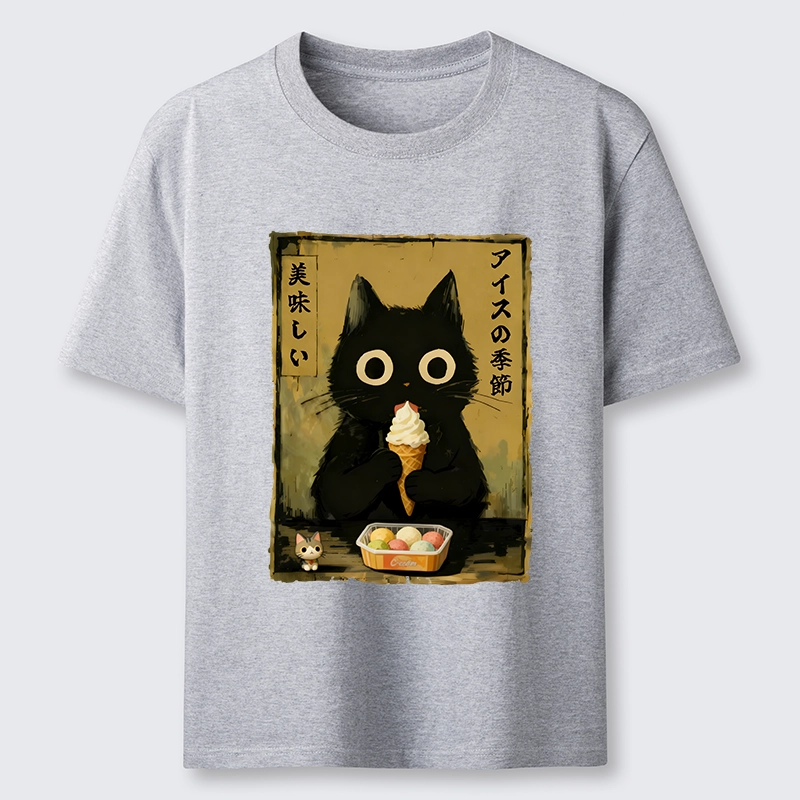 Tokyo-Tiger Black Cat Loves Ice Cream Classic T-Shirt