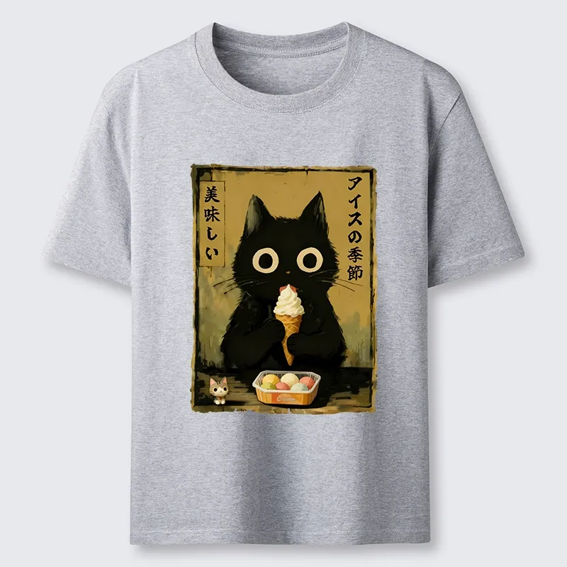 Tokyo-Tiger Black Cat Loves Ice Cream Classic T-Shirt