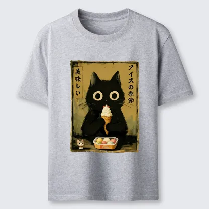 Tokyo-Tiger Black Cat Loves Ice Cream Classic T-Shirt