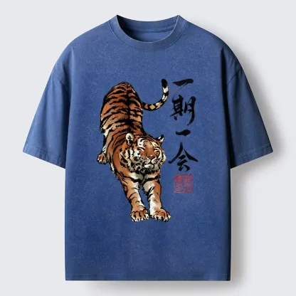 Tokyo-Tiger Japanese Ink Tiger Art Washed T-Shirt