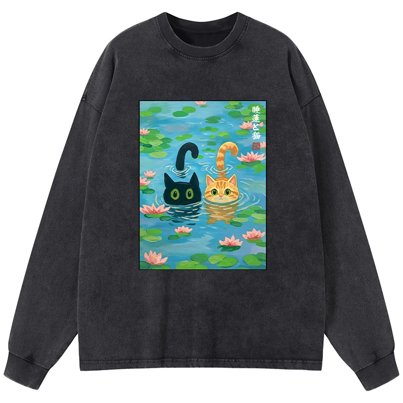 Tokyo-Tiger Cats In The Lotus Pond Long Sleeve T-Shirt