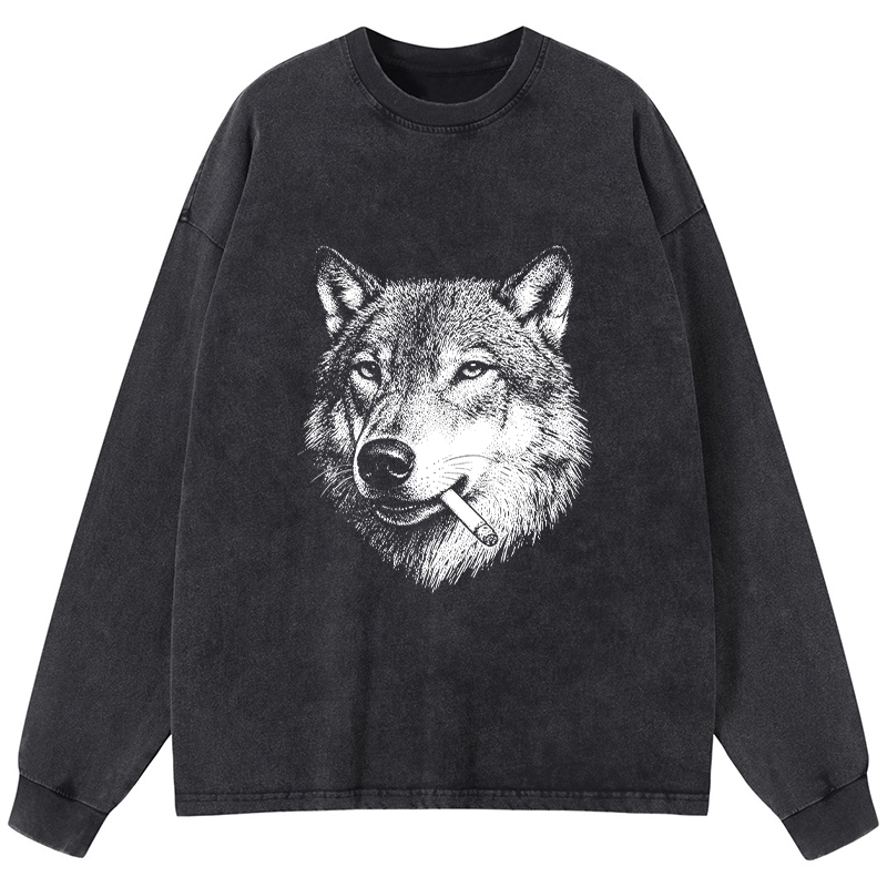 Tokyo-Tiger Cool Wolf Meme Bad Decisions Pending Washed Long Sleeve T-Shirt