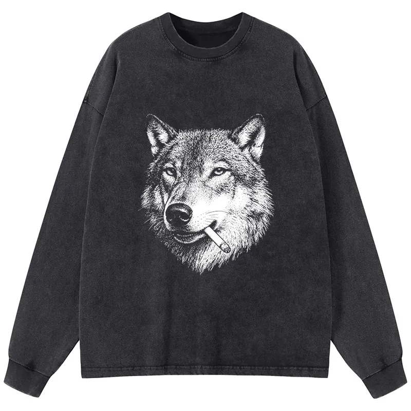 Tokyo-Tiger Cool Wolf Meme Bad Decisions Pending Washed Long Sleeve T-Shirt Sale