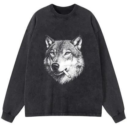 Tokyo-Tiger Cool Wolf Meme Bad Decisions Pending Washed Long Sleeve T-Shirt