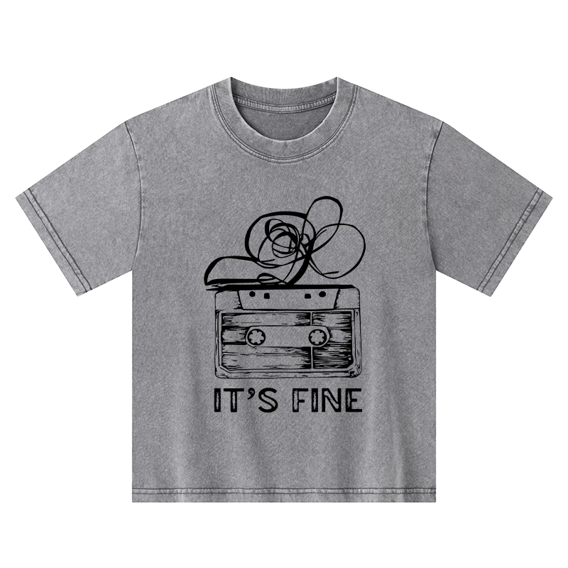 Tokyo-Tiger Cassette Fine Meme Kids Washed T-Shirt