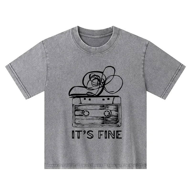 Tokyo-Tiger Cassette Fine Meme Kids Washed T-Shirt